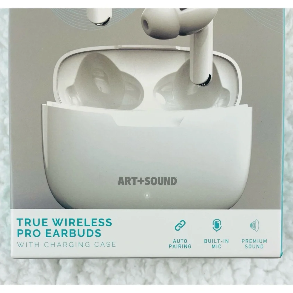 (NIB) ART + SOUND • White True Bluetooth Wireless Pro Earbuds w/ Charging Case - Picture 2 of 6
